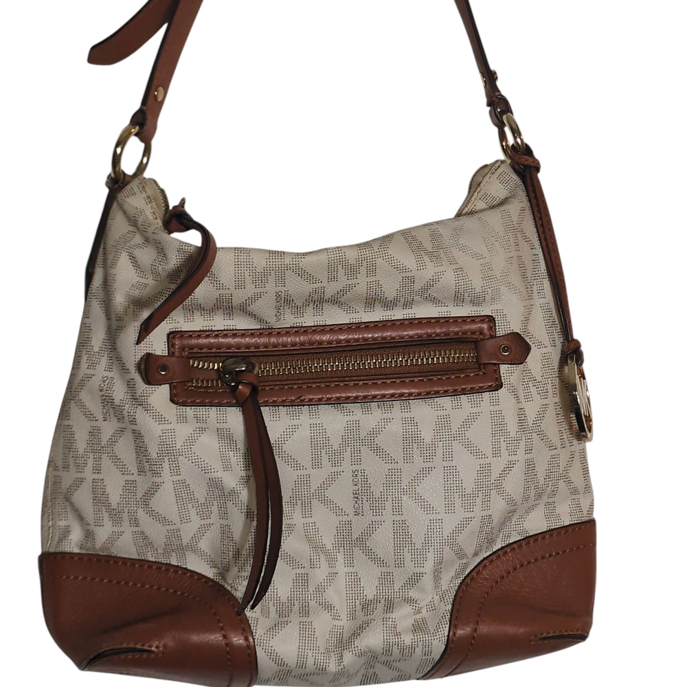 Michael Kors Canvas Hobo Shoulder Bag Leather Trim Adjustable Strap Y2K Designer